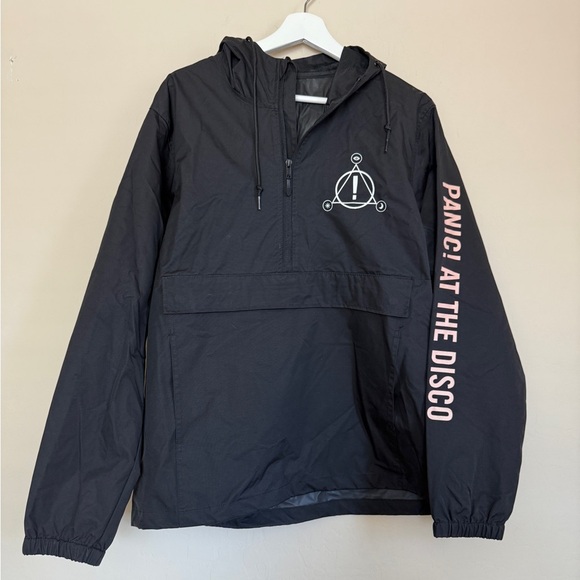 Panic at the Disco Windbreaker Black Quarter Zip 1/4 Jacket Front Pocket Medium - Picture 1 of 8